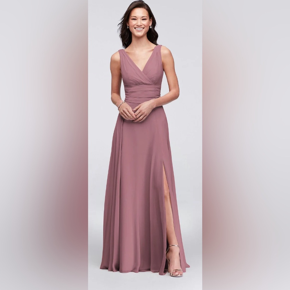 David's Bridal Surplice Tank Long Chiffon Bridesmaid Dress